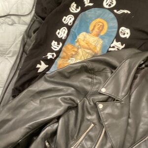 Black Leather Jacket and Graphic Tee